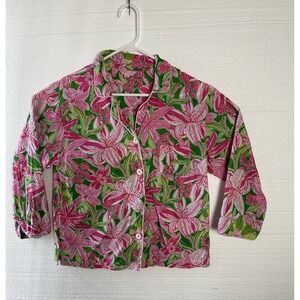 Lilly Pulitzer Women Pick of the Bunch Pajama TOP Floral Button-Down Large Shirt